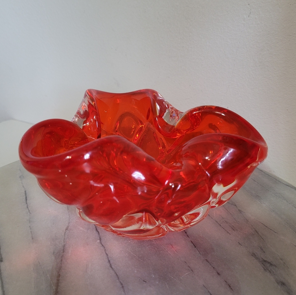 Vintahe Ruby Red Glass Art Bowl Ashtray